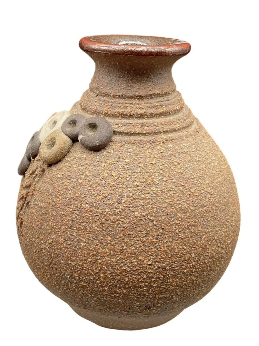 Handcrafted Textured Ceramic Bud Vase With Floral Accents By Lynda Smith 4.5
